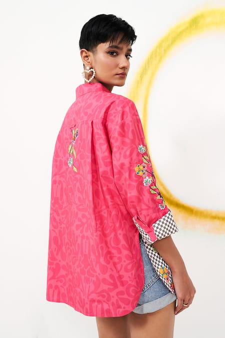 Shop Verb By Pallavi Singhee Pink Cotton Sequins, Beads Collared Embroidered Shirt at Aza Fashions Shop_Verb By Pallavi Singhee_Pink Cotton Sequins, Beads Collared Embroidered Shirt _at_Aza_Fashions
