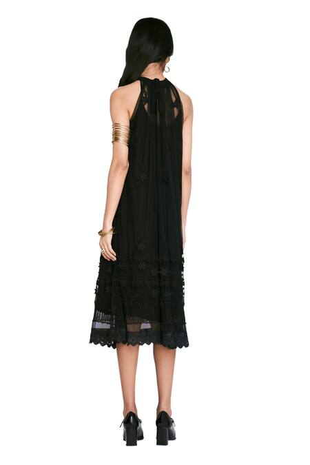 Verb By Pallavi Singhee Black Tulle Embroidery Halter Neck 3d Floral Embellished Dress Online at Aza Fashions Verb By Pallavi Singhee_Black Tulle Embroidery Halter Neck 3d Floral Embellished Dress _Online_at_Aza_Fashions