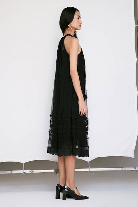 Buy Verb By Pallavi Singhee Black Tulle Embroidery Halter Neck 3d Floral Embellished Dress Online at Aza Fashions Buy_Verb By Pallavi Singhee_Black Tulle Embroidery Halter Neck 3d Floral Embellished Dress _Online_at_Aza_Fashions