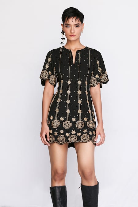 Verb by Pallavi Singhee Cotton Bead Embroidered Dress 