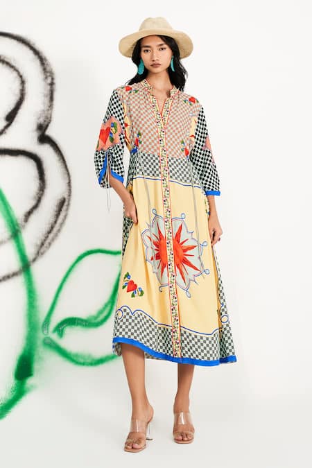 Verb by Pallavi Singhee Checkered Placement Print Dress 