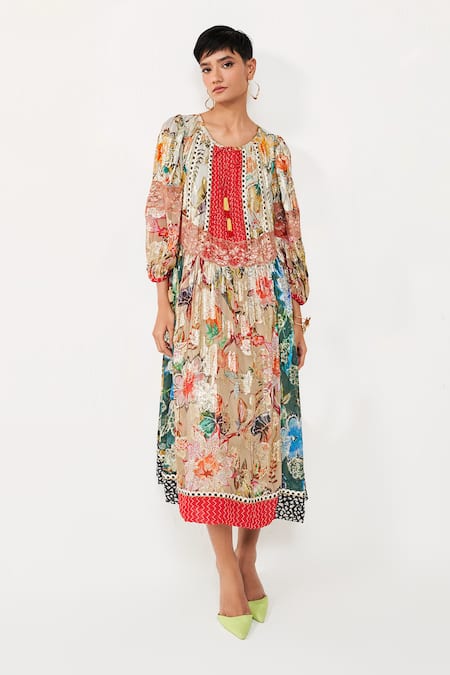 Verb by Pallavi Singhee Printed Pintucked Dress 