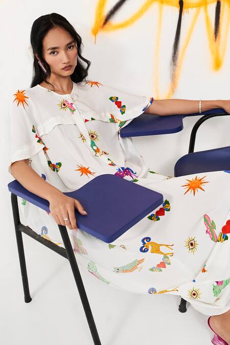 Buy Verb By Pallavi Singhee Ivory Georgette Round Neck Abstract Print Dress Online at Aza Fashions Buy_Verb By Pallavi Singhee_Ivory Georgette Round Neck Abstract Print Dress _Online_at_Aza_Fashions