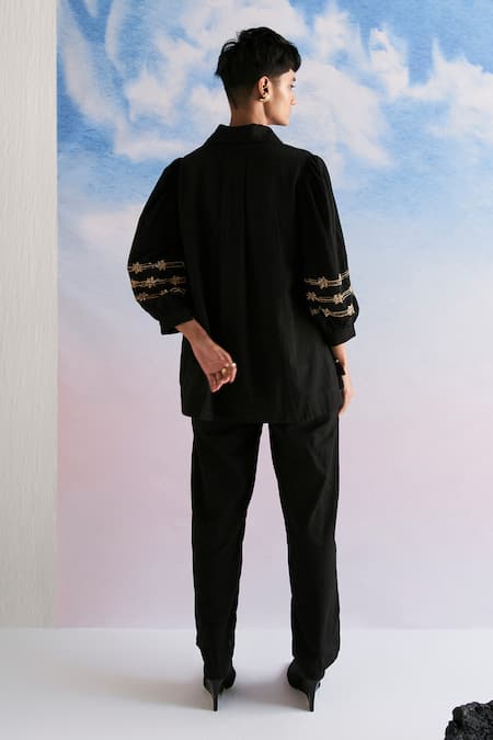 Shop Verb By Pallavi Singhee Black Cotton Beads Collared Embroidered Shirt at Aza Fashions Shop_Verb By Pallavi Singhee_Black Cotton Beads Collared Embroidered Shirt _at_Aza_Fashions