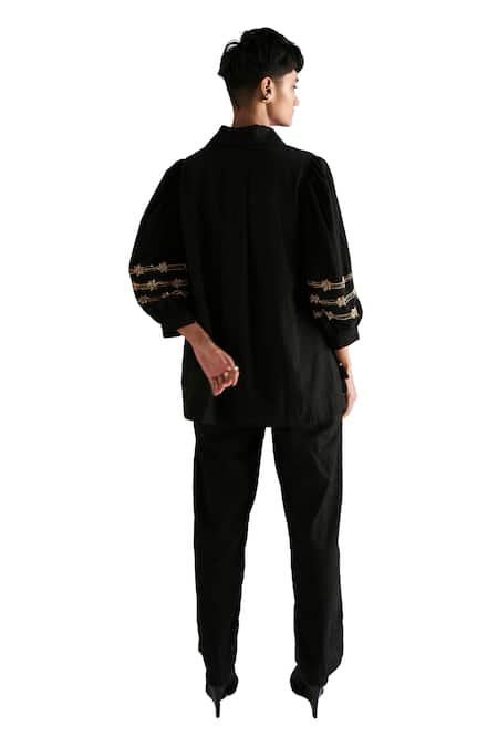 Verb By Pallavi Singhee Black Cotton Beads Collared Embroidered Shirt Online at Aza Fashions Verb By Pallavi Singhee_Black Cotton Beads Collared Embroidered Shirt _Online_at_Aza_Fashions