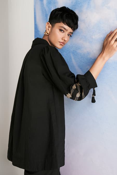 Buy Verb By Pallavi Singhee Black Cotton Beads Collared Embroidered Shirt Online at Aza Fashions Buy_Verb By Pallavi Singhee_Black Cotton Beads Collared Embroidered Shirt _Online_at_Aza_Fashions