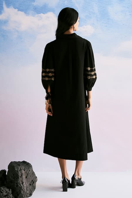 Shop Verb By Pallavi Singhee Black Cotton Beads, Sequins Collared Embroidered Shift Dress at Aza Fashions Shop_Verb By Pallavi Singhee_Black Cotton Beads, Sequins Collared Embroidered Shift Dress _at_Aza_Fashions