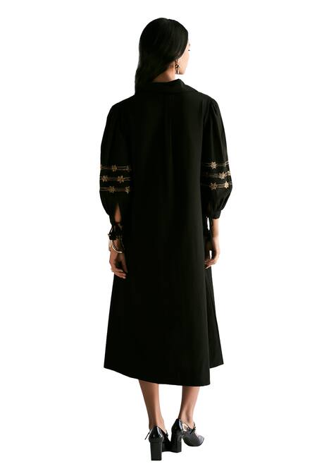 Verb By Pallavi Singhee Black Cotton Beads, Sequins Collared Embroidered Shift Dress Online at Aza Fashions Verb By Pallavi Singhee_Black Cotton Beads, Sequins Collared Embroidered Shift Dress _Online_at_Aza_Fashions