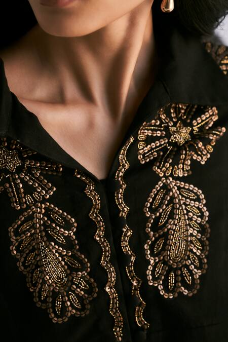 Buy Verb By Pallavi Singhee Black Cotton Beads, Sequins Collared Embroidered Shift Dress Online at Aza Fashions Buy_Verb By Pallavi Singhee_Black Cotton Beads, Sequins Collared Embroidered Shift Dress _Online_at_Aza_Fashions