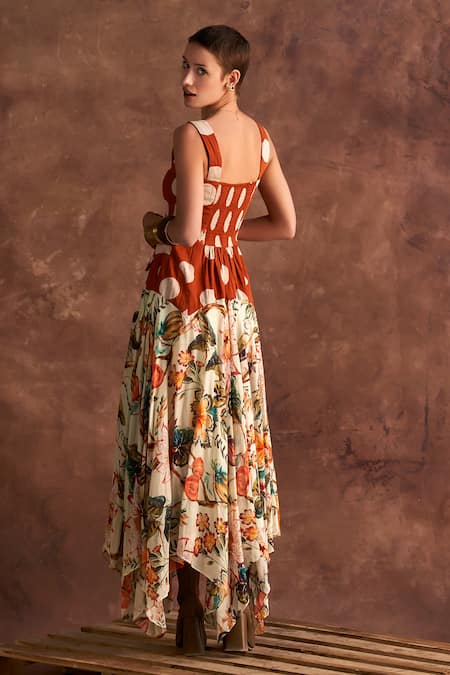 Shop Verb By Pallavi Singhee Multi Color Cotton Scoop Neck Floral Print Button Down Midi Dress at Aza Fashions Shop_Verb By Pallavi Singhee_Multi Color Cotton Scoop Neck Floral Print Button Down Midi Dress _at_Aza_Fashions