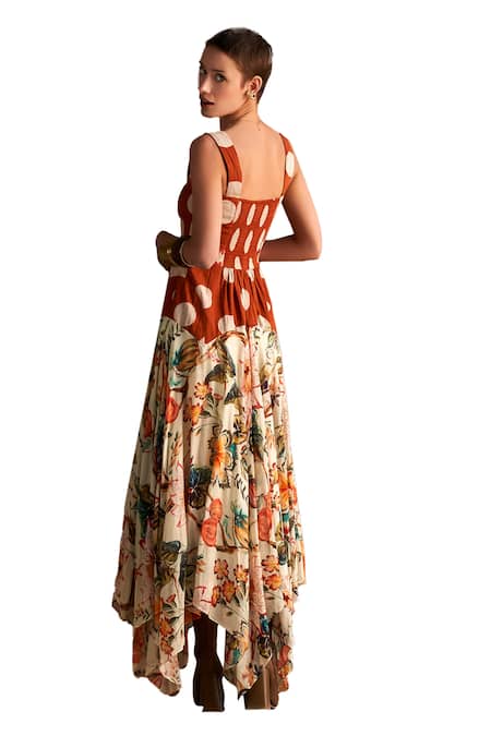 Verb By Pallavi Singhee Multi Color Cotton Scoop Neck Floral Print Button Down Midi Dress Online at Aza Fashions Verb By Pallavi Singhee_Multi Color Cotton Scoop Neck Floral Print Button Down Midi Dress _Online_at_Aza_Fashions