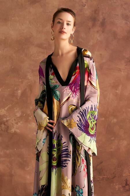 Verb By Pallavi Singhee Multi Color Georgette Flared Sleeve Kaftan at Aza Fashions Verb By Pallavi Singhee_Multi Color Georgette Flared Sleeve Kaftan _at_Aza_Fashions