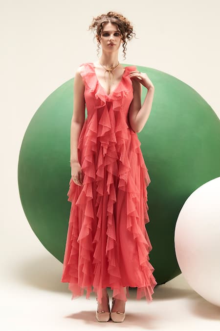 Verb by Pallavi Singhee Tulle Ruffled Maxi Dress 