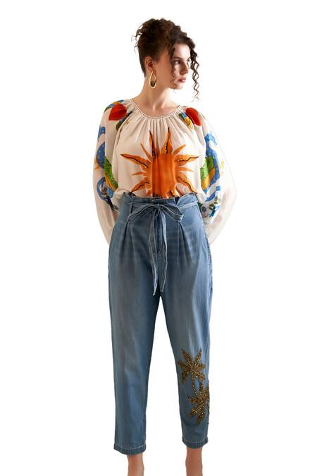 Buy Verb By Pallavi Singhee Blue Cotton Sequins Embellished Placement Pant Online at Aza Fashions Buy_Verb By Pallavi Singhee_Blue Cotton Sequins Embellished Placement Pant _Online_at_Aza_Fashions