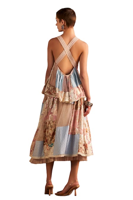 Verb By Pallavi Singhee_Multi Color Viscose Embroidery, Lace, Patchwork Printed Tiered Skirt_at_Aza_Fashions