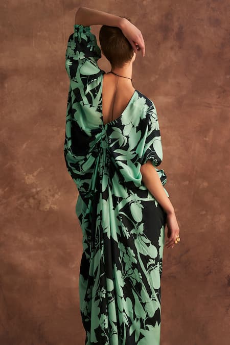 Shop Verb By Pallavi Singhee Green V-neck Floral Print Kaftan at Aza Fashions Shop_Verb By Pallavi Singhee_Green V-neck Floral Print Kaftan _at_Aza_Fashions