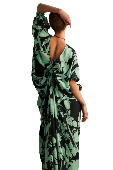 Verb By Pallavi Singhee Green V-neck Floral Print Kaftan Online at Aza Fashions Verb By Pallavi Singhee_Green V-neck Floral Print Kaftan _Online_at_Aza_Fashions