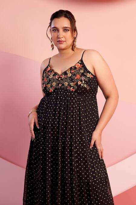 Verb By Pallavi Singhee_Black Viscose, Georgette Embroidery, Sequins V-neck Floral Dress_Online_at_Aza_Fashions