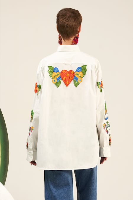 Shop Verb By Pallavi Singhee Ivory Cotton Sequins, Beads Collared Sun Motif Embellished Shirt at Aza Fashions Shop_Verb By Pallavi Singhee_Ivory Cotton Sequins, Beads Collared Sun Motif Embellished Shirt _at_Aza_Fashions