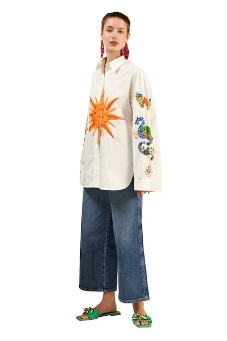Buy Verb By Pallavi Singhee Ivory Cotton Sequins, Beads Collared Sun Motif Embellished Shirt Online at Aza Fashions Buy_Verb By Pallavi Singhee_Ivory Cotton Sequins, Beads Collared Sun Motif Embellished Shirt _Online_at_Aza_Fashions
