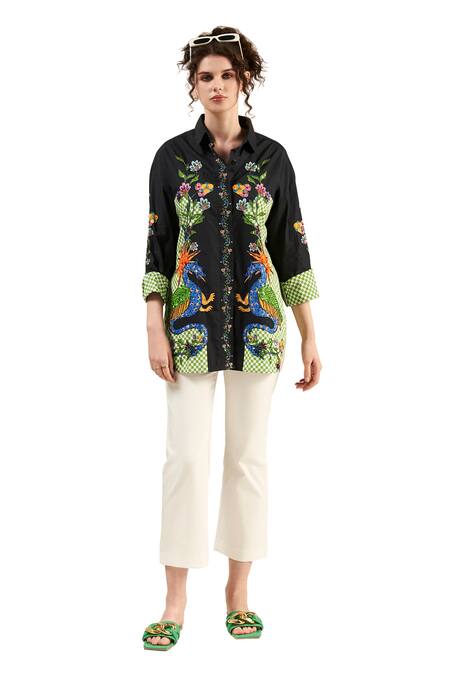 Buy Verb By Pallavi Singhee Black Cotton Beads, Sequins Collared Checkered Pattern Embellished Shirt Online at Aza Fashions Buy_Verb By Pallavi Singhee_Black Cotton Beads, Sequins Collared Checkered Pattern Embellished Shirt _Online_at_Aza_Fashions