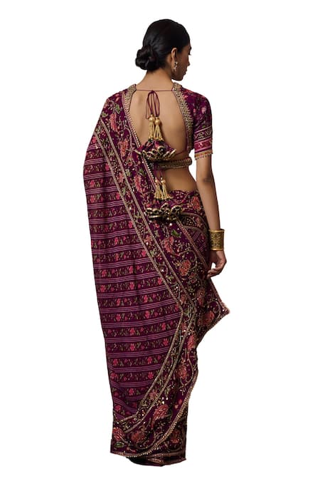 Shop Irrau By Samir Mantri Purple Georgette, Crepe Embroidery Round Nimi Floral Print Saree With Blouse Online at Aza Fashions Shop_Irrau By Samir Mantri_Purple Georgette, Crepe Embroidery Round Nimi Floral Print Saree With Blouse _Online_at_Aza_Fashions
