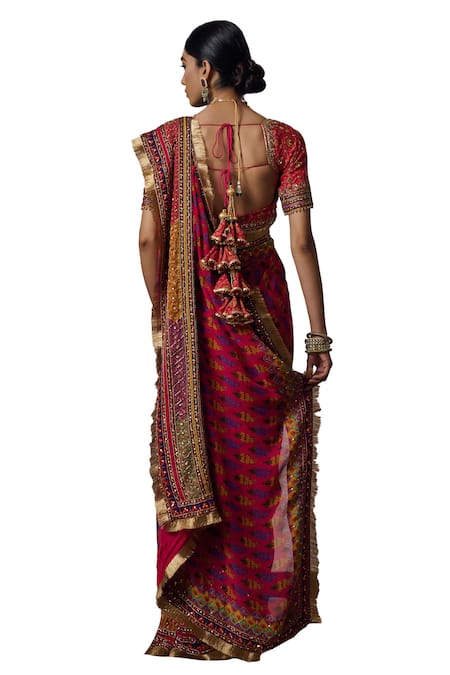 Irrau By Samir Mantri Multi Color Georgette, Crepe Cut Work, Anji Bouquet Print Saree With Blouse at Aza Fashions Irrau By Samir Mantri_Multi Color Georgette, Crepe Cut Work, Anji Bouquet Print Saree With Blouse _at_Aza_Fashions