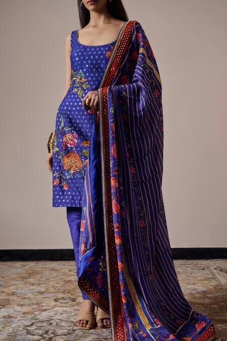 Buy Irrau By Samir Mantri Blue Cotton, Silk, Chiffon Beads, Sequins Nyra Blooming Flower Print Kurta Set Online at Aza Fashions Buy_Irrau By Samir Mantri_Blue Cotton, Silk, Chiffon Beads, Sequins Nyra Blooming Flower Print Kurta Set _Online_at_Aza_Fashions