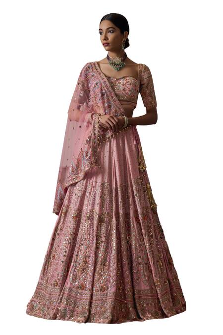 Buy_Irrau By Samir Mantri_Pink Crepe, Net Beads, Embroidery, Sequins, Raahi Paisley Bridal Lehenga Set _Online_at_Aza_Fashions