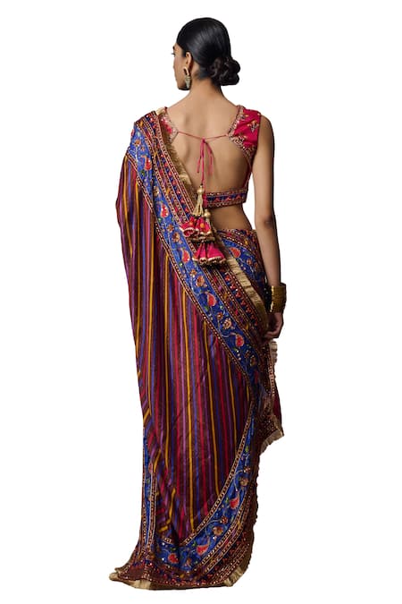 Buy Irrau By Samir Mantri Multi Color Chiffon, Crepe Beads, Sequins Mahi Stripe Print Saree Online at Aza Fashions Buy_Irrau By Samir Mantri_Multi Color Chiffon, Crepe Beads, Sequins Mahi Stripe Print Saree _Online_at_Aza_Fashions