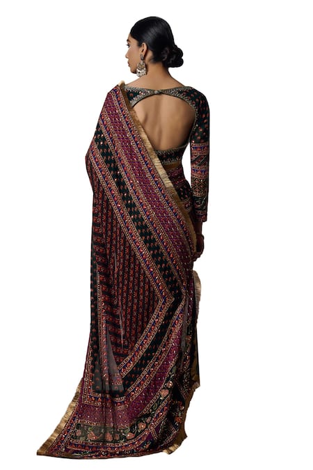 Irrau By Samir Mantri_Multi Color Georgette Embroidery, Sequins, Beads Panchali Flower Print Blouse _Online_at_Aza_Fashions