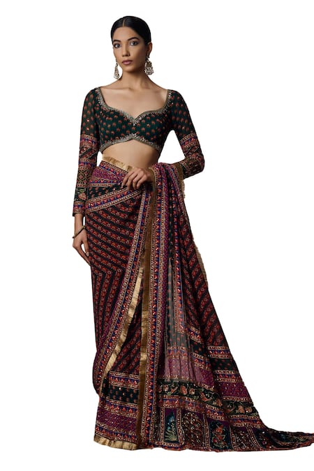 Shop_Irrau By Samir Mantri_Multi Color Georgette Embroidery, Sequins, Beads Panchali Flower Print Blouse _Online_at_Aza_Fashions