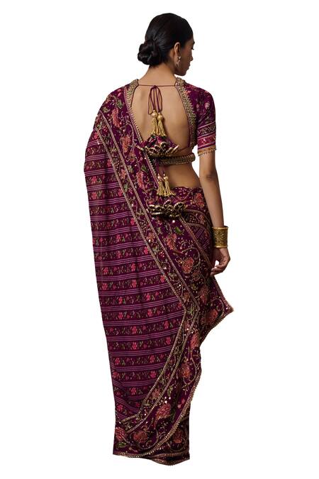 Shop_Irrau By Samir Mantri_Purple Georgette Beads, Sequins Nimi Border Embroidered Saree _Online_at_Aza_Fashions
