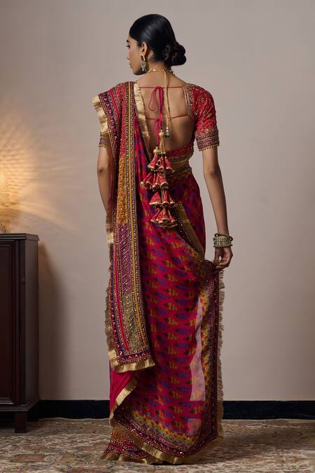 Shop Irrau By Samir Mantri Multi Color Georgette Cut Work, Sequins, Zari Anji Floral Embroidered Blouse at Aza Fashions Shop_Irrau By Samir Mantri_Multi Color Georgette Cut Work, Sequins, Zari Anji Floral Embroidered Blouse_at_Aza_Fashions