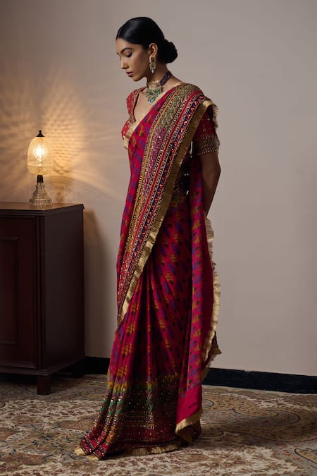 Shop Irrau By Samir Mantri Multi Color Georgette Cut Work, Sequins, Zari Anji Floral Embroidered Blouse Online at Aza Fashions Shop_Irrau By Samir Mantri_Multi Color Georgette Cut Work, Sequins, Zari Anji Floral Embroidered Blouse_Online_at_Aza_Fashions