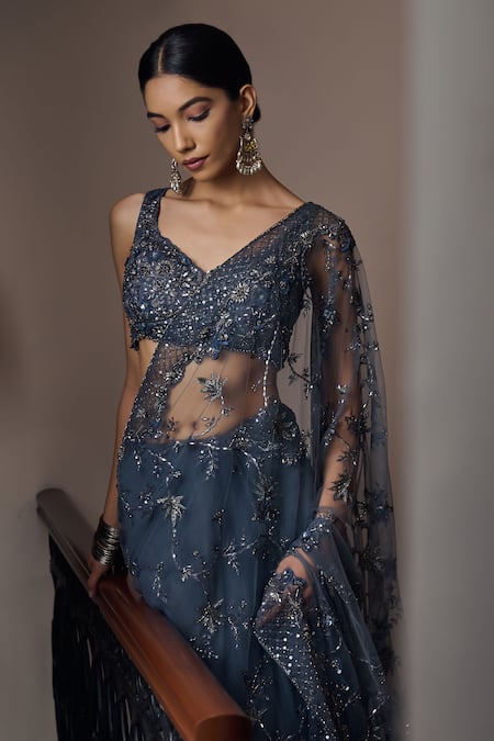 Buy Irrau By Samir Mantri Grey Net Cut Work, Sequins, Beads Avani Embroidered Saree Online at Aza Fashions Buy_Irrau By Samir Mantri_Grey Net Cut Work, Sequins, Beads Avani Embroidered Saree _Online_at_Aza_Fashions