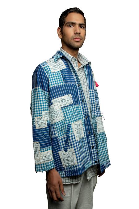 Shruti Sancheti Blue Cotton Embroidery Checkered Jacket at Aza Fashions Shruti Sancheti_Blue Cotton Embroidery Checkered Jacket _at_Aza_Fashions