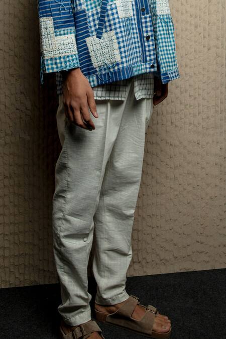 Shruti Sancheti White Cotton Embroidery Checkered Shirt And Pant Set Online at Aza Fashions Shruti Sancheti_White Cotton Embroidery Checkered Shirt And Pant Set _Online_at_Aza_Fashions