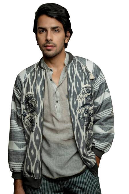 Shruti Sancheti Grey Cotton Embroidery Ikat Jacket Online at Aza Fashions Shruti Sancheti_Grey Cotton Embroidery Ikat Jacket _Online_at_Aza_Fashions