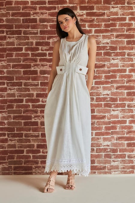 Shruti Sancheti White Cotton Round Midi Dress 