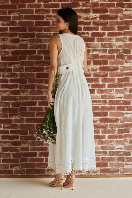 Shop Shruti Sancheti White Cotton Lace Round Neck Midi Dress at Aza Fashions Shop_Shruti Sancheti_White Cotton Lace Round Neck Midi Dress _at_Aza_Fashions