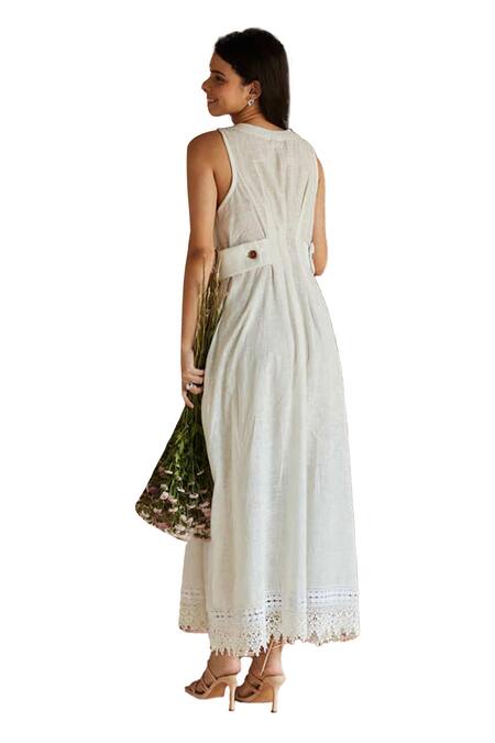 Shruti Sancheti White Cotton Lace Round Neck Midi Dress Online at Aza Fashions Shruti Sancheti_White Cotton Lace Round Neck Midi Dress _Online_at_Aza_Fashions