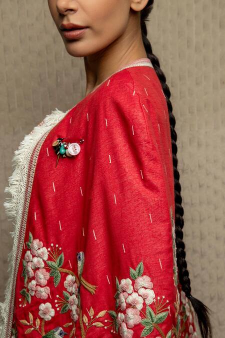 Buy Shruti Sancheti Red Floral Bird Embroidered Cape Online at Aza Fashions Buy_Shruti Sancheti_Red Floral Bird Embroidered Cape _Online_at_Aza_Fashions