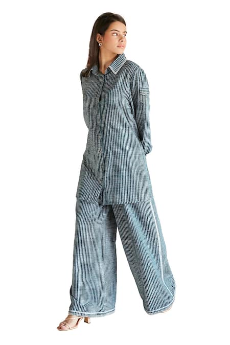 Buy Shruti Sancheti Green Cotton Collared Striped Shirt And Pant Set Online at Aza Fashions Buy_Shruti Sancheti_Green Cotton Collared Striped Shirt And Pant Set _Online_at_Aza_Fashions