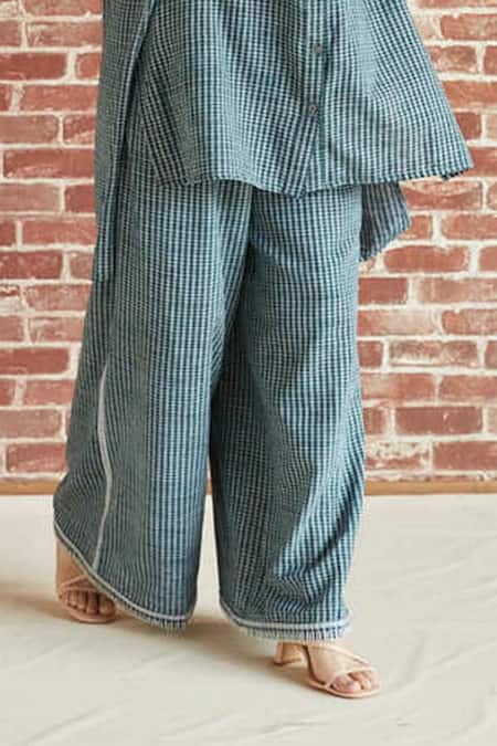 Shruti Sancheti Green Cotton Collared Striped Shirt And Pant Set at Aza Fashions Shruti Sancheti_Green Cotton Collared Striped Shirt And Pant Set _at_Aza_Fashions