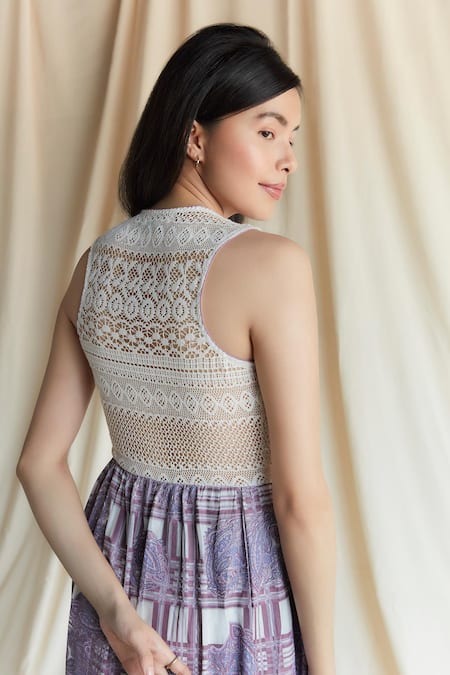 Shop Shruti Sancheti Purple Silk Embroidery Round Neck Floral Yoke Maxi Dress at Aza Fashions Shop_Shruti Sancheti_Purple Silk Embroidery Round Neck Floral Yoke Maxi Dress _at_Aza_Fashions