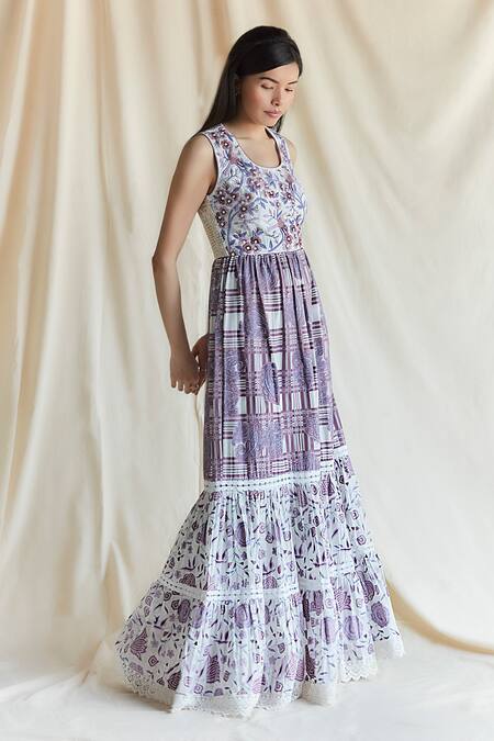 Shruti Sancheti Purple Silk Embroidery Round Neck Floral Yoke Maxi Dress Online at Aza Fashions Shruti Sancheti_Purple Silk Embroidery Round Neck Floral Yoke Maxi Dress _Online_at_Aza_Fashions