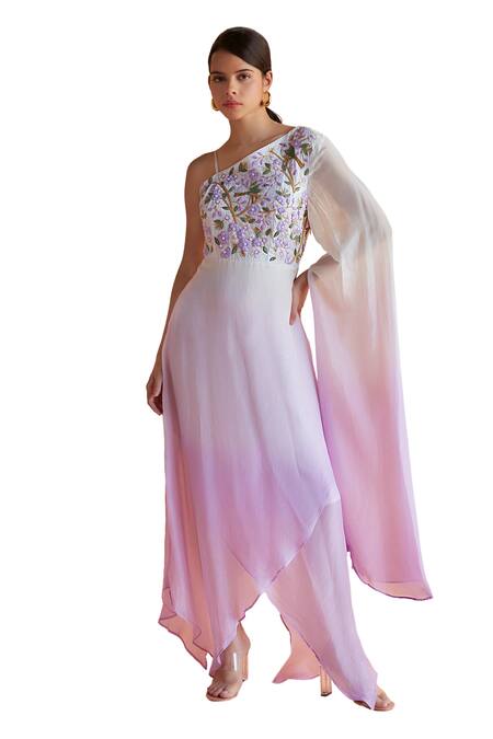 Shruti Sancheti Purple Hemp, Silk Embroidery One Shoulder Floral One-shouder Dress Online at Aza Fashions Shruti Sancheti_Purple Hemp, Silk Embroidery One Shoulder Floral One-shouder Dress _Online_at_Aza_Fashions