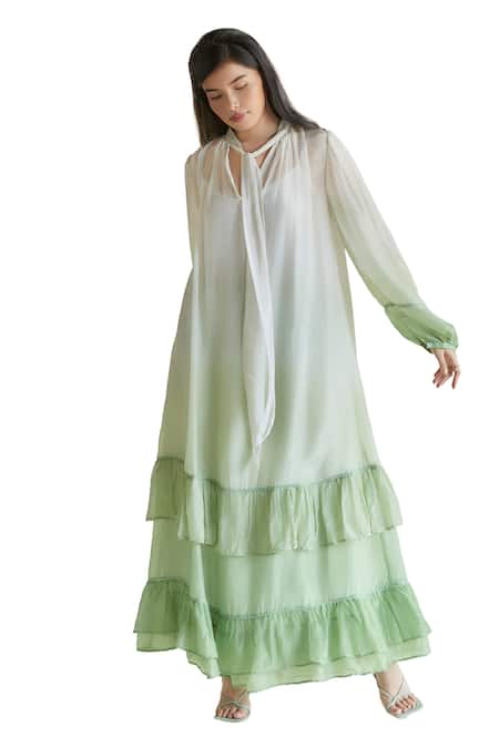 Buy Shruti Sancheti Green Silk Keyhole Neck Tiered Hemline Maxi Dress Online at Aza Fashions Buy_Shruti Sancheti_Green Silk Keyhole Neck Tiered Hemline Maxi Dress _Online_at_Aza_Fashions