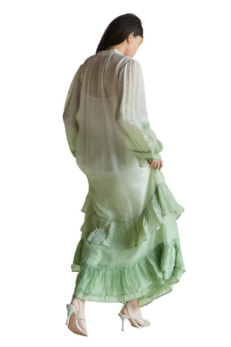 Shruti Sancheti Green Silk Keyhole Neck Tiered Hemline Maxi Dress at Aza Fashions Shruti Sancheti_Green Silk Keyhole Neck Tiered Hemline Maxi Dress _at_Aza_Fashions